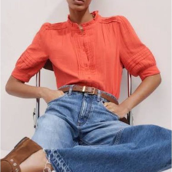 NWT ME+EM Coral Cheesecloth Blouse - Picture 1 of 15